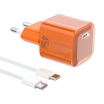 YISH 45W Caricatore USB C Caricabatterie GAN – PD3.0 Alimentatore USB C Rapido Carica Batterie Cellulare per Smartphone Tablet Spina Ricarica Adattatore Tipo C Presa Spinotto con 60W Cavo Type-C 1M