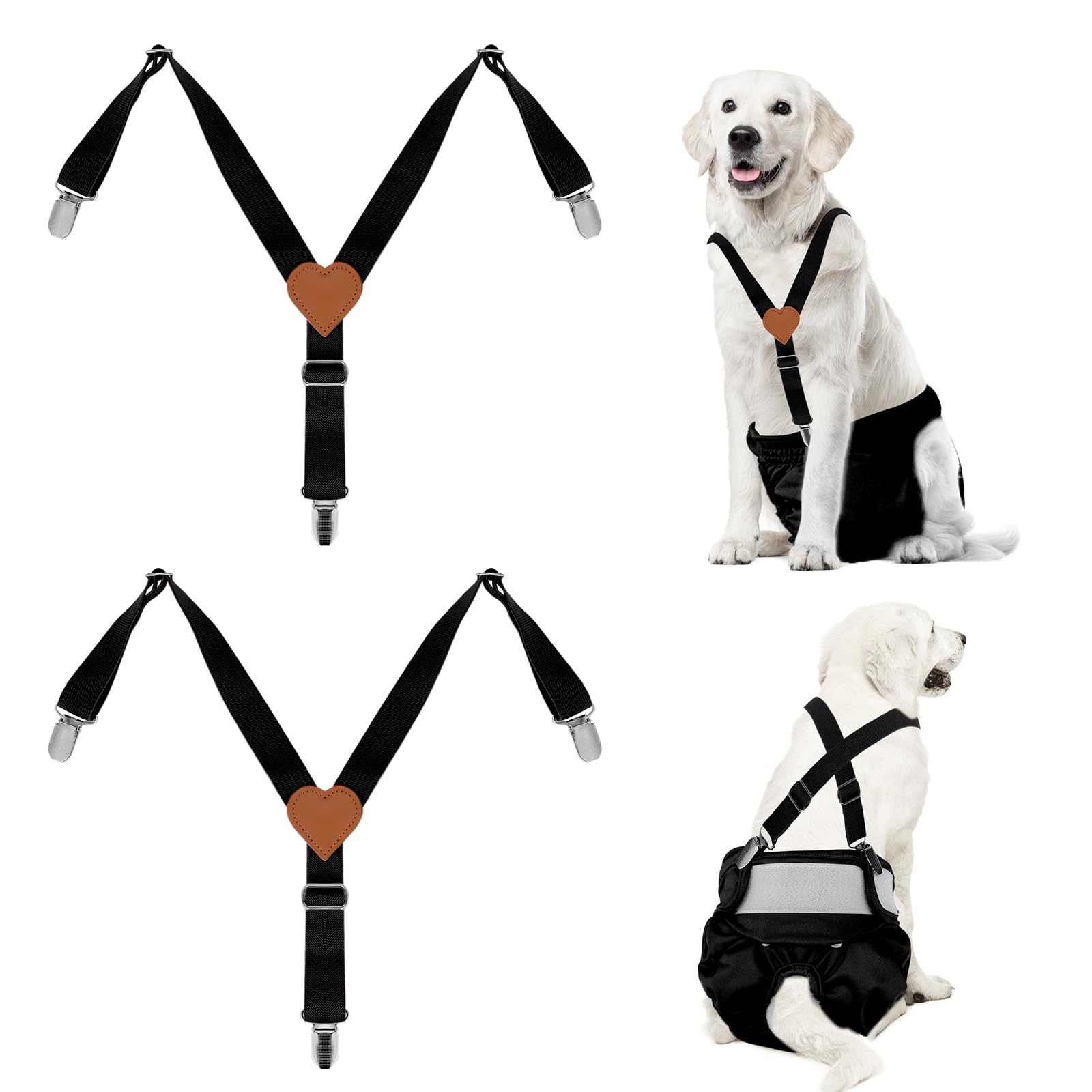 WaJexy Dog Suspenders for Diapers Female and Belly Bands, Adjustable Stay-Put Straps with Thick Elastic Nylon, 2pcs Set (Black Medium)
