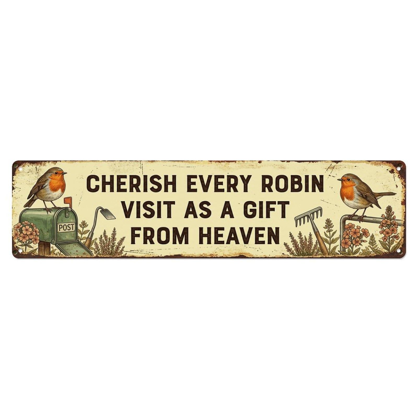Robin Bird Garden Quote Cherish Metal Tin Skinny Sign Plaque Wall Decor for Cafe, Club Bar, Office, Home Garden Metal Poster 4x16Inch