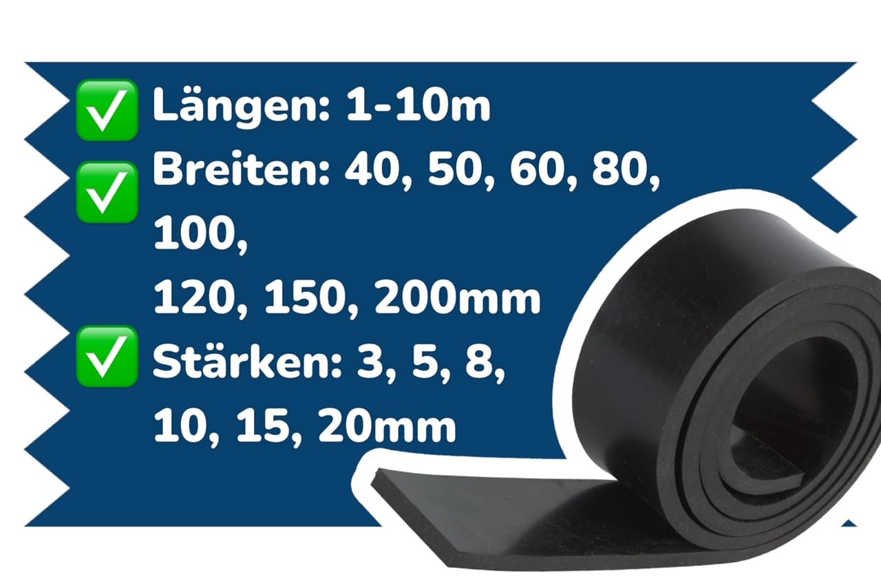 Gummistreifen mit Gewebeeinlage 3mm dick 80mm breit/wählbar 1m bis 10m Länge Vollgummi Hartgummi Gummi- Bodenbelag (10.000x80x3mm)