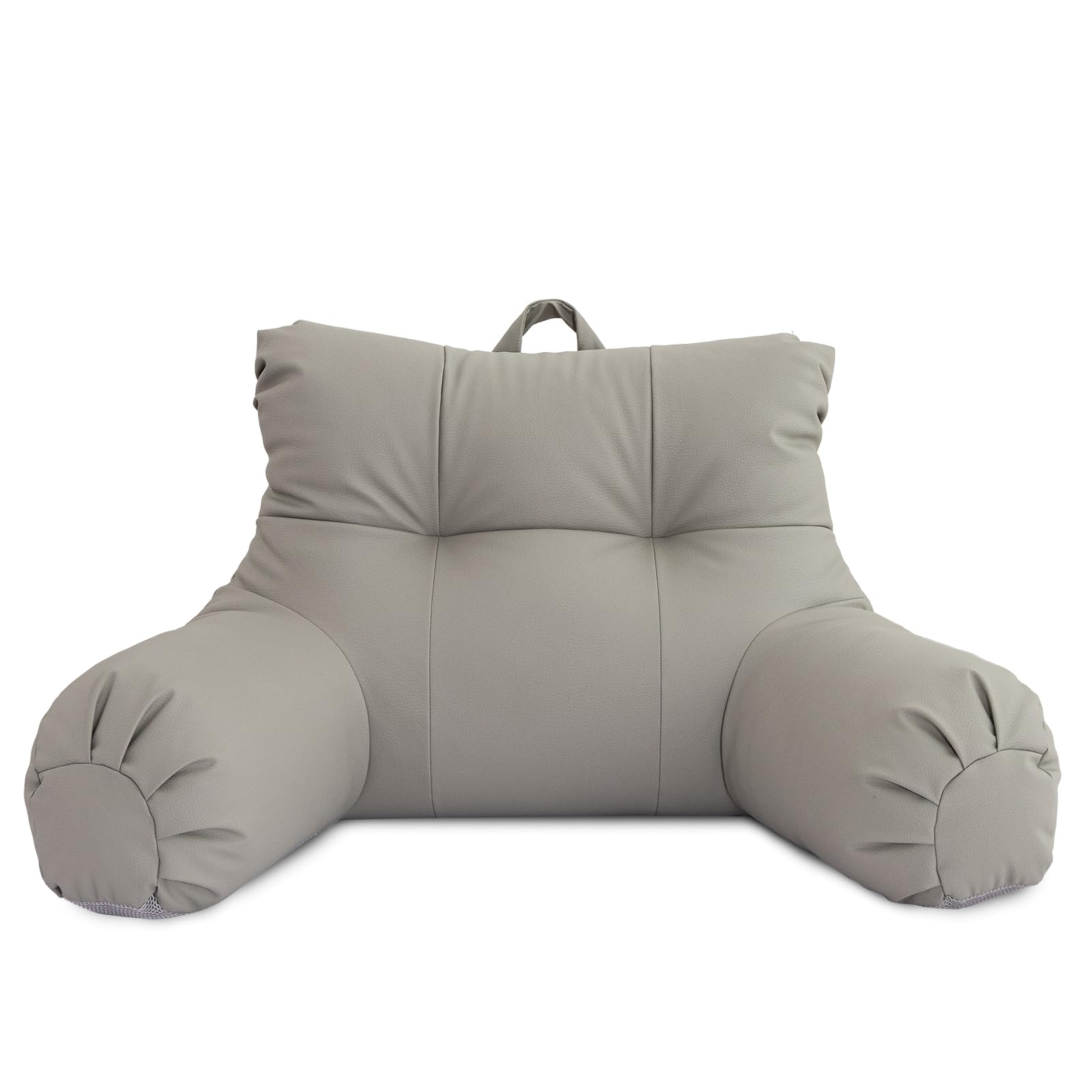 A Nice Night Faux Leather Reading Pillow for All Season,Wedge Bedrest Pillow Backrest with Arms Back Support for Sitting Up in Bed/Couch,Grey