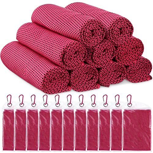 20 Pack Cooling Towel for Neck and Face Hot Weather 40'' x 12'' Soft Breathable Chilly Ice Towel with Bag Microfiber for Yoga Gym Men Women Workout Travel Camping(Rose Red)