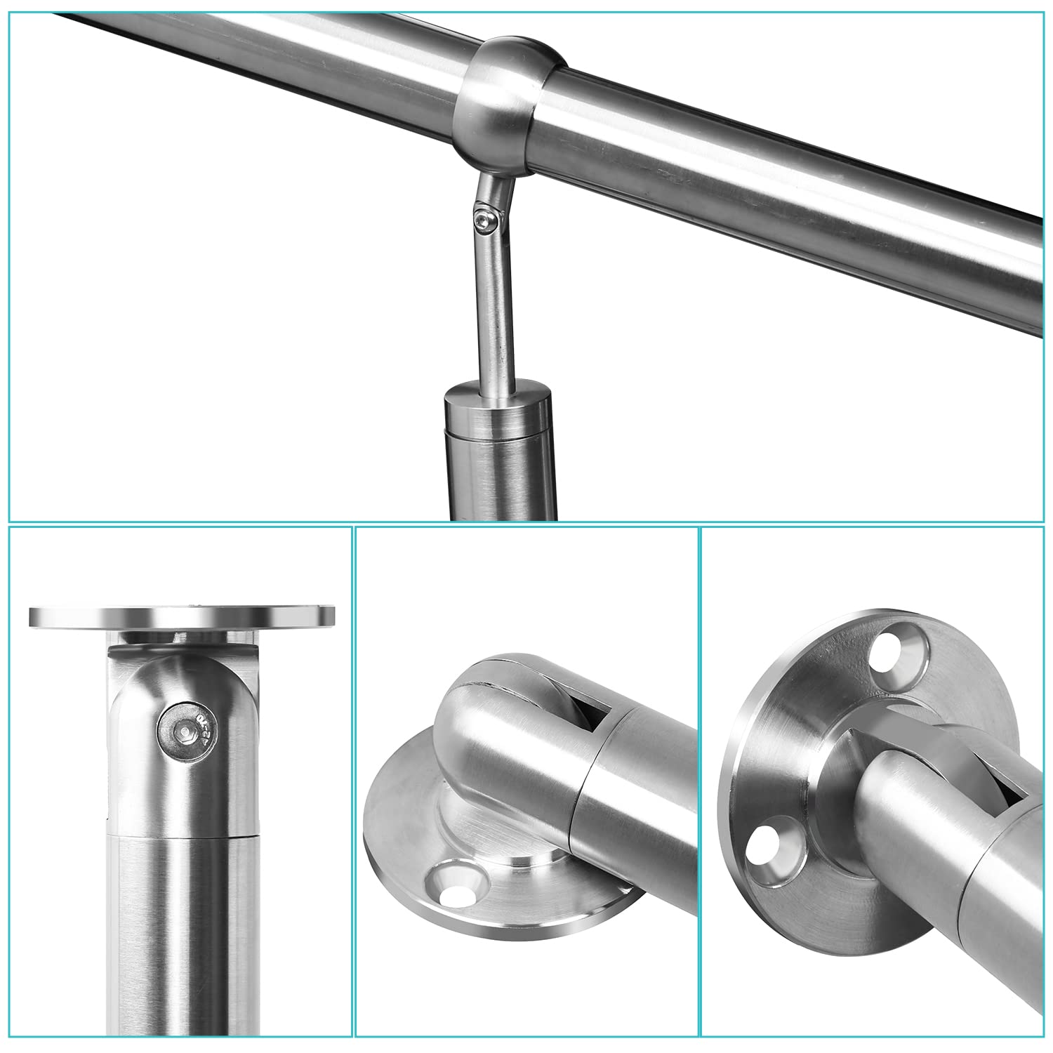 Randaco Eingangsgeländer Edelstahl Handlauf Treppengeländer Geländer Seitliche Montage Winkel Einstellbar Wandhandlauf, inkl.Montagematerial, Pflegeleicht Innen Außen Handlauf, 120cm