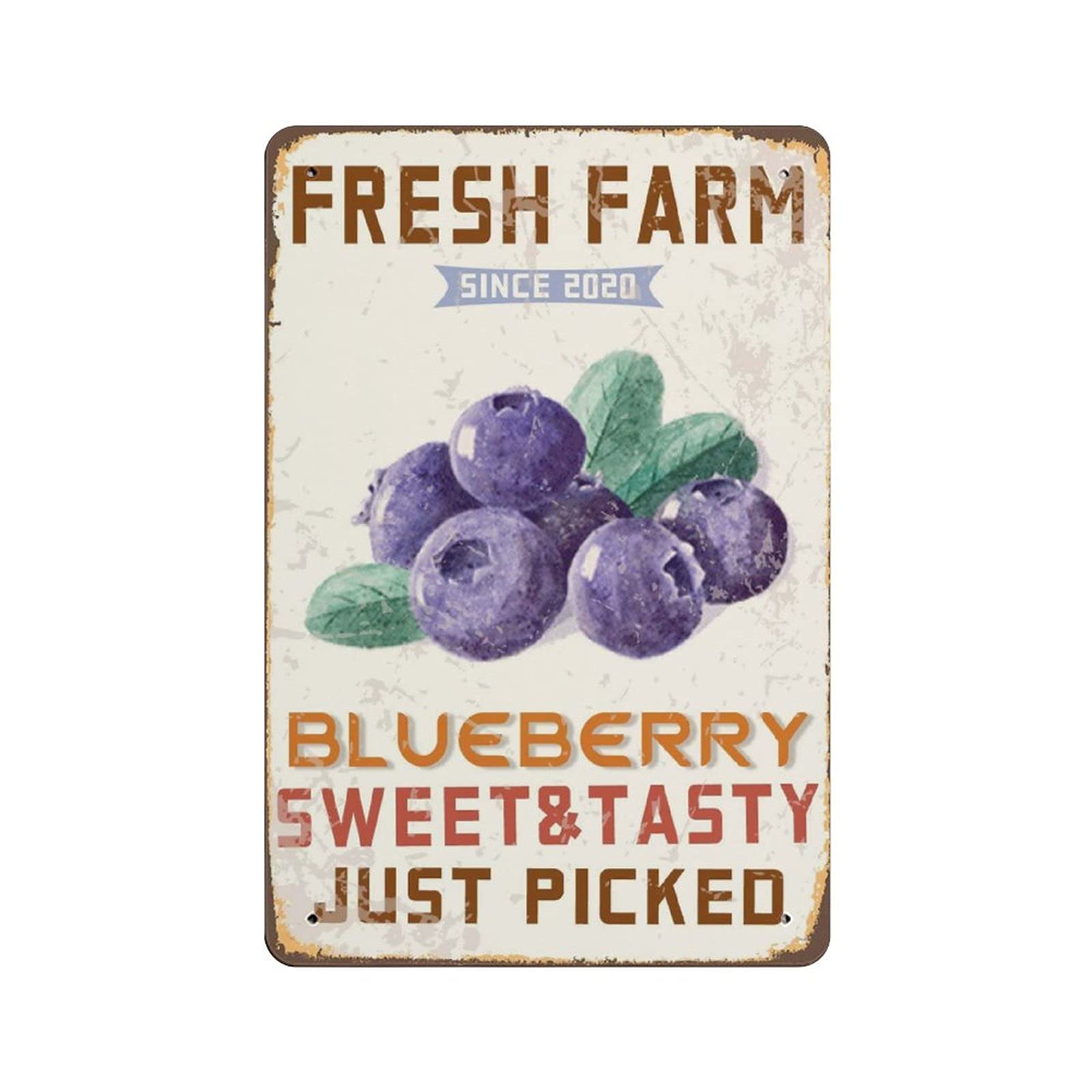 Metal Tin Sign Fresh Farm Blueberry Sweet Vintage Tin Poster Metal Sign Wall Decoration Country Kitchen Home Garage Decor 12"x8"