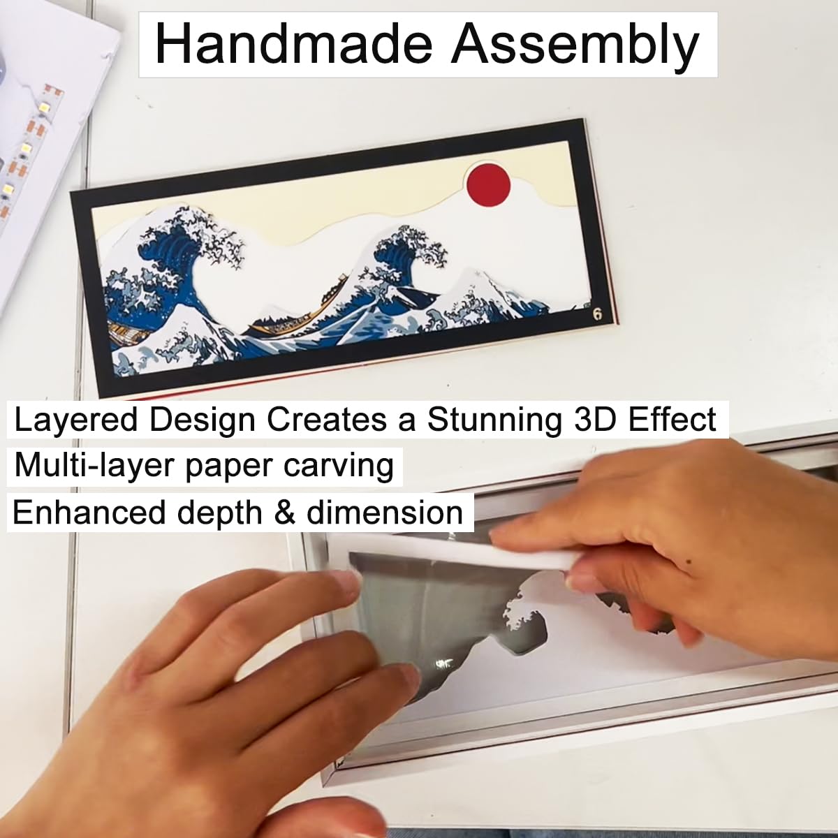 VGQ Hokusai The Great Wave 3D Paper Carving LED Night Light