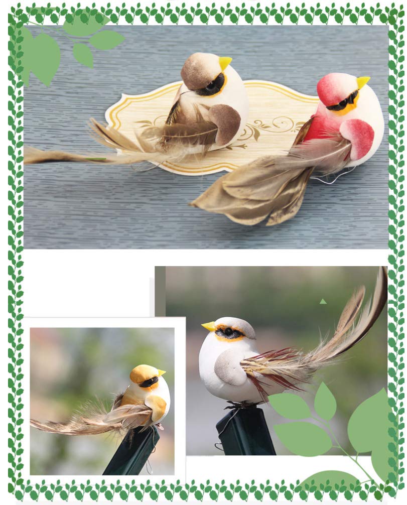HUIKJI 12 stuks kunstmatige veren vogels, bloemstukken en kunst en ambachten vogel met clip voor binnen buiten tafel kerstboom ornament decoraties 15 x 4,8 cm