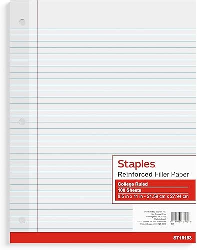 Staples 2072514 - Papel de relleno reforzado con rayas universitarias, 8-12 pulgadas x 11 pulgadas, paquete de 12
