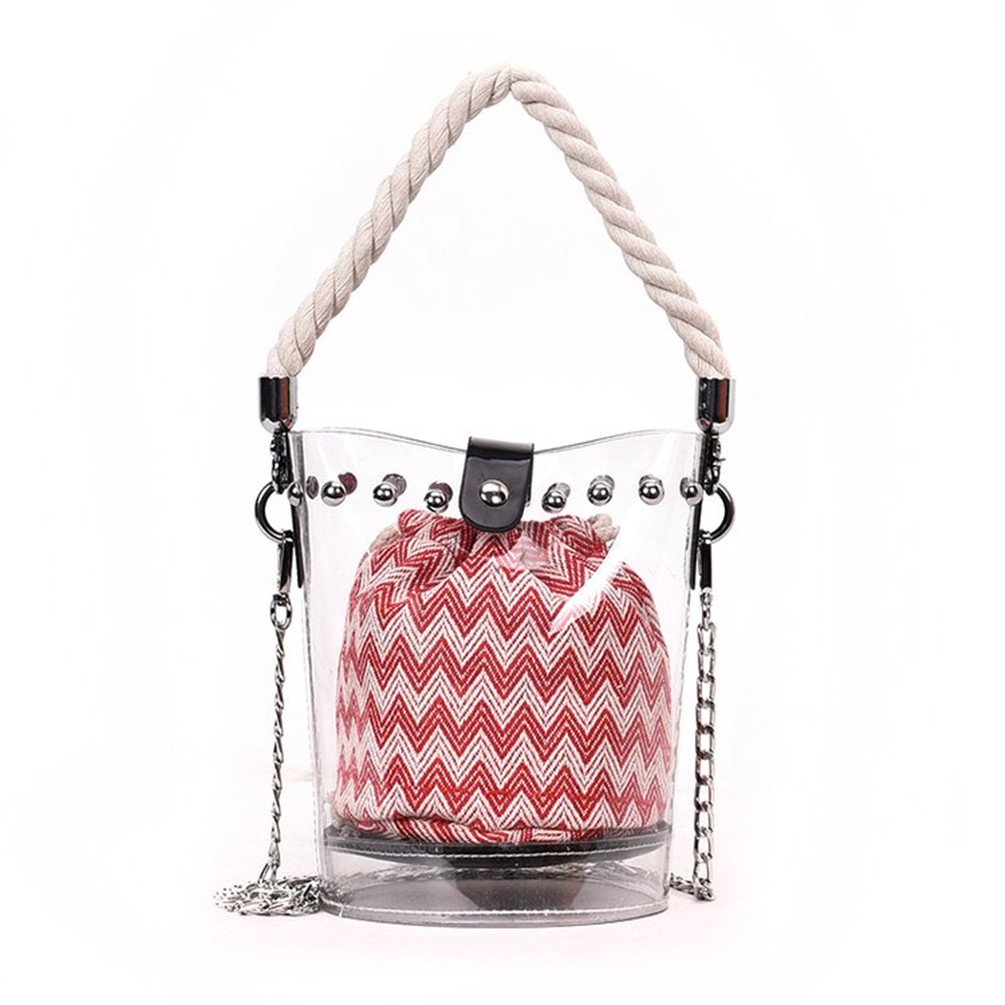 ADITAM Damen Bucket Bag Jelly PVC Transparente Handtasche Umhängetasche Messenger Bags Nietkette Umhängetasche Semi-Clear Fashion Schwimmtasche mit Innentasche Double the Comfort