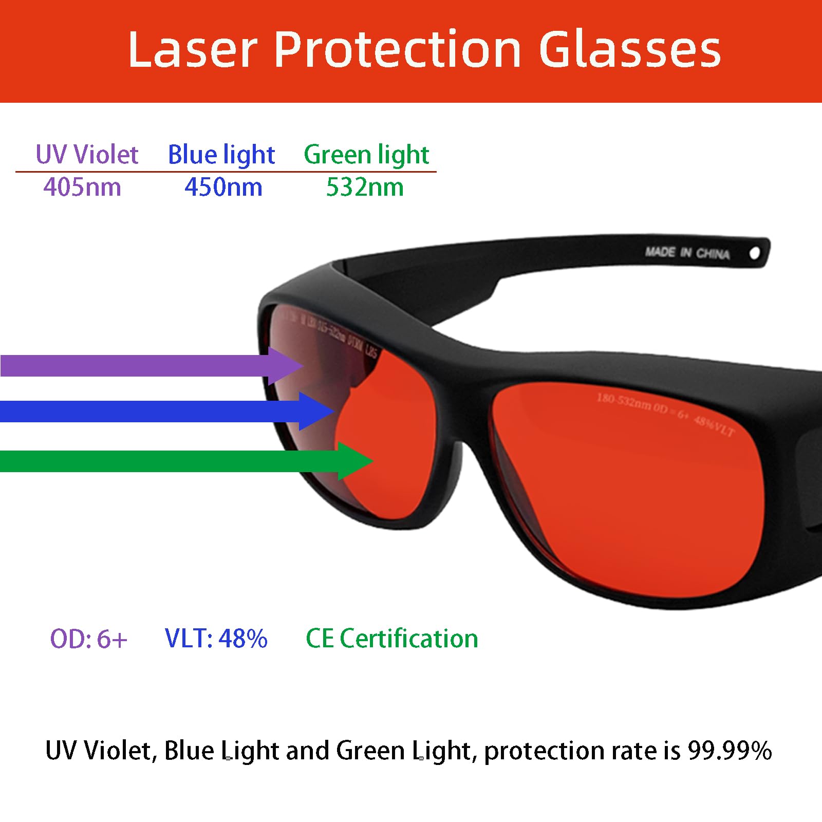 Laser Safety Goggles, 190nm-540nm OD6+ Professional Laser Eye Protective Glasses UV Light/Violet & Blue Laser