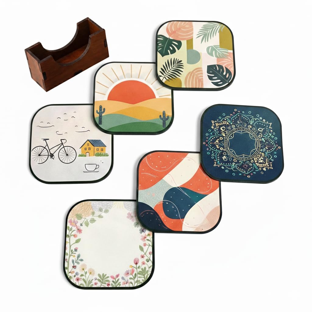 Wooden Tea Coasters - Set of 6 | Natural Wood -12