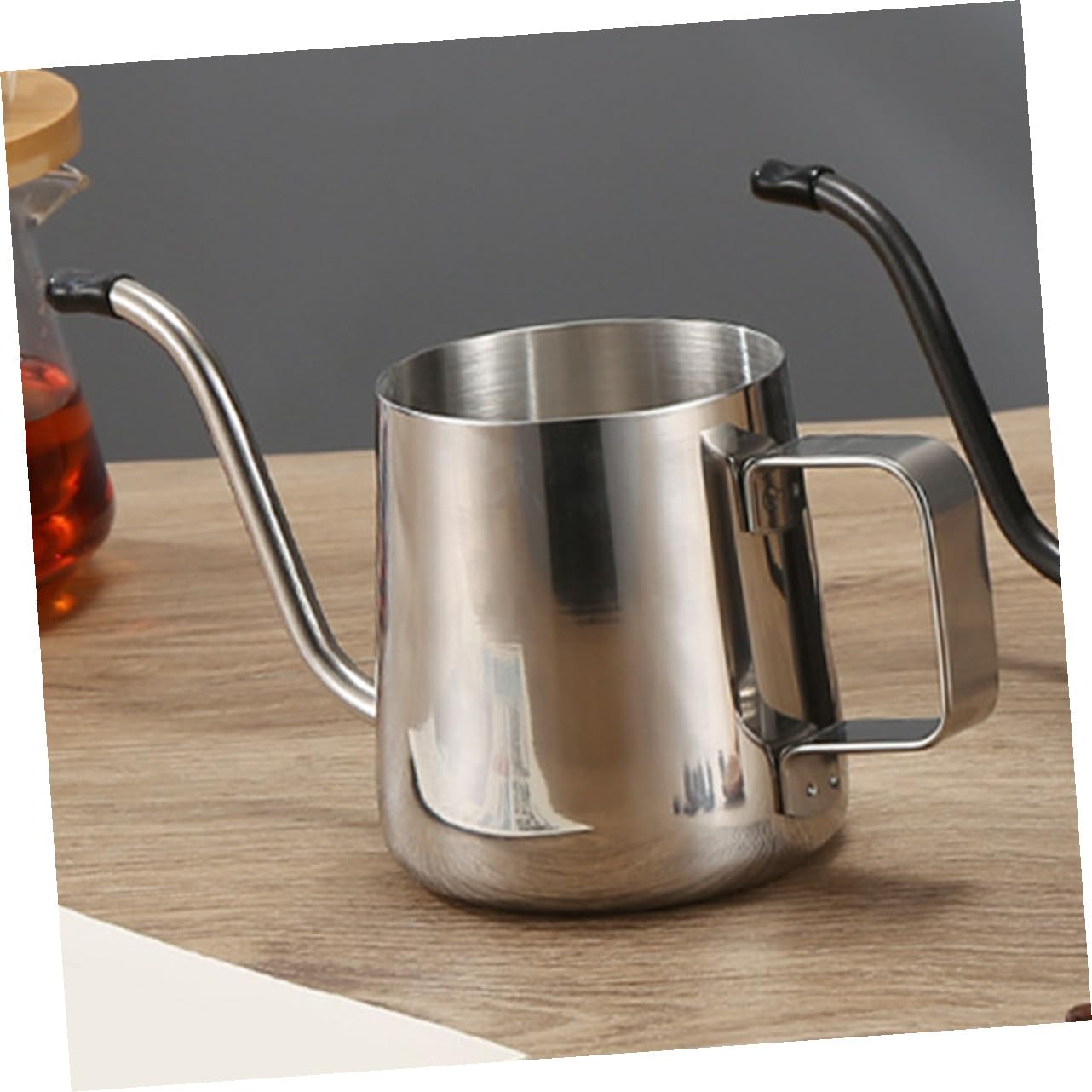 OUNONA Handtropfkessel aus Edelstahl 600ml mit Langem Ausguss und Deckel Silberner Schwanenhals Wasserkocher für Kaffee und Teeliebhaber im Büro Stabiler Wasserfluss Einfache