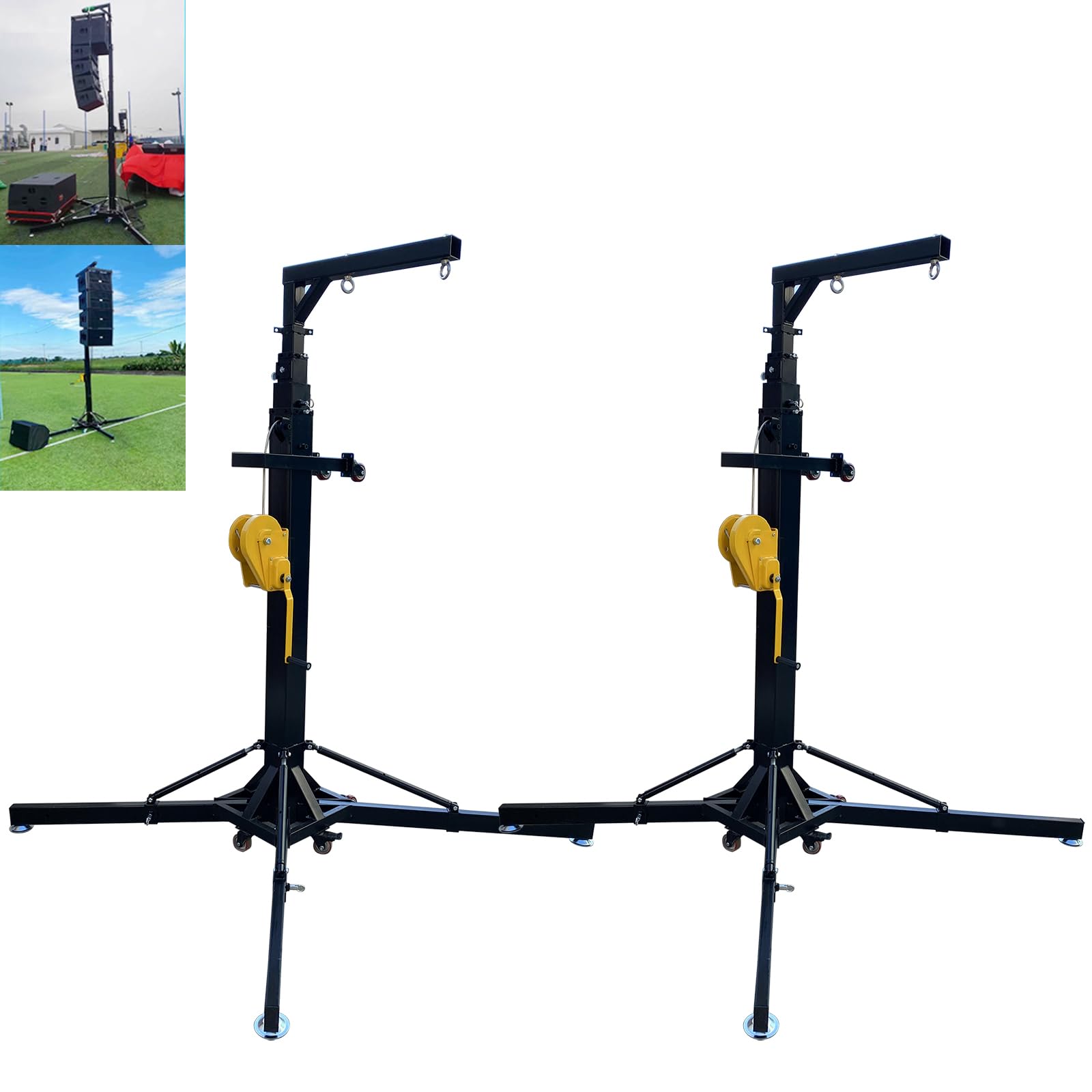 JARYANNIX Two Loudspeaker Box Heavy Duty Audio Stand Crank Up Speaker Support with Outriggers Hanging Line Array Stage Sound Truss System DJ Lifting