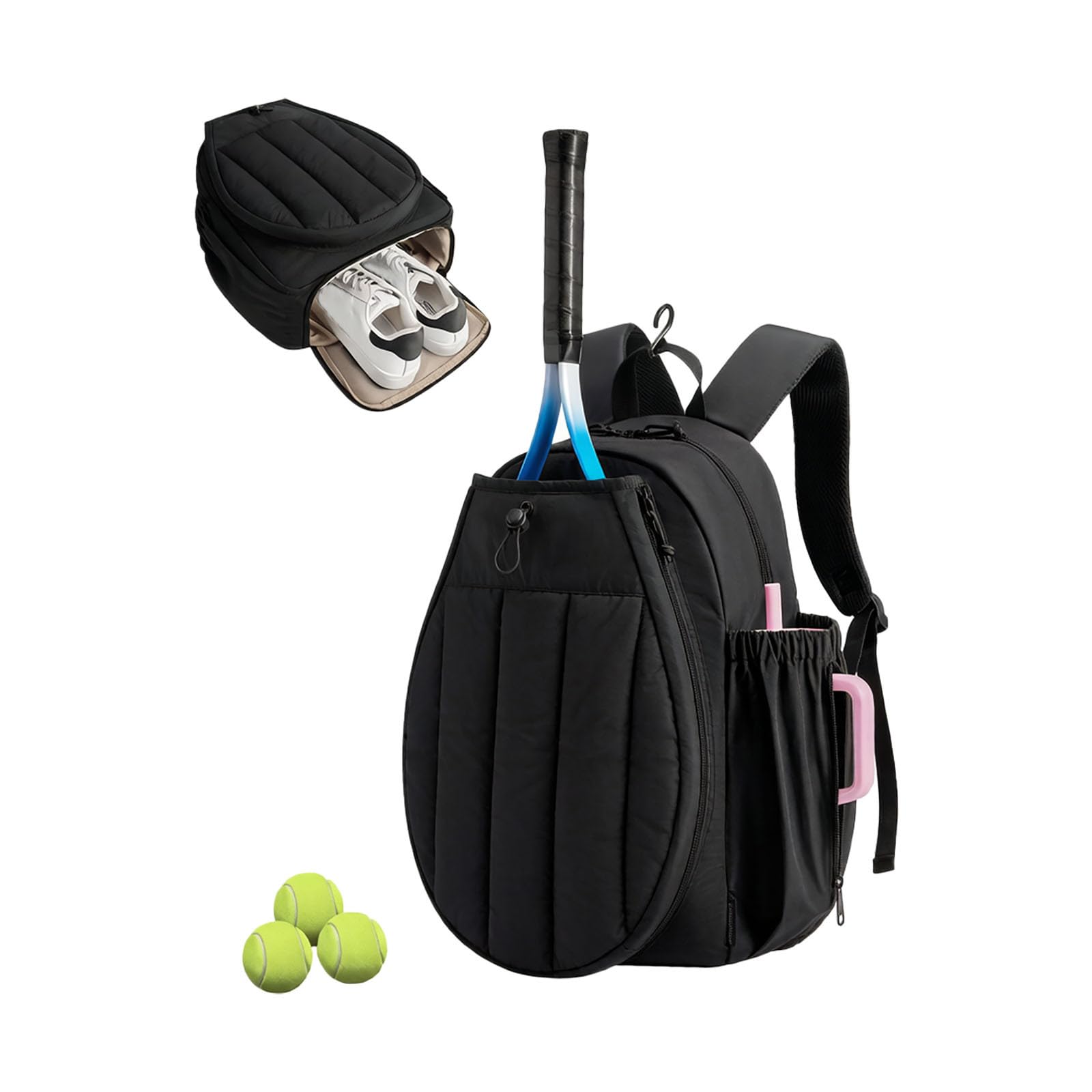 Tennis Racket Bag, Tennis Bag, Badminton Bags, 2-in-1 Backpack with Rackets Carry, Waterproof Racquet Organizer for Boys, Girls, Kids, School, Biking, Picnic, Gym and Sport (Black)