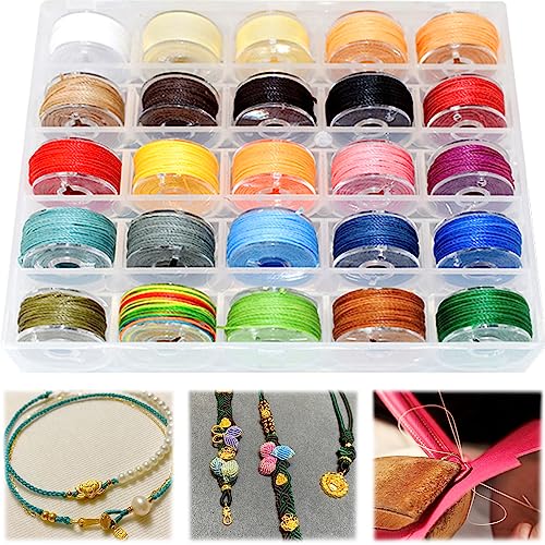 TARKDAK 25 rollen gewaxt katoenen koord 0,55 mm ronde gewaxte draden voor macramé, polyester draden voor armbanden, DIY, knutselen, leernaaien, 10 m per kleur