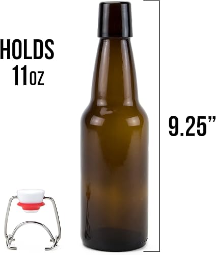 Miniatura 2 de Cocktailor Botellas de cerveza Grolsch de vidrio (paquete de 12, 11 oz./11.2 fl oz), sellado hermético con tapa abatible/tapones abatibles