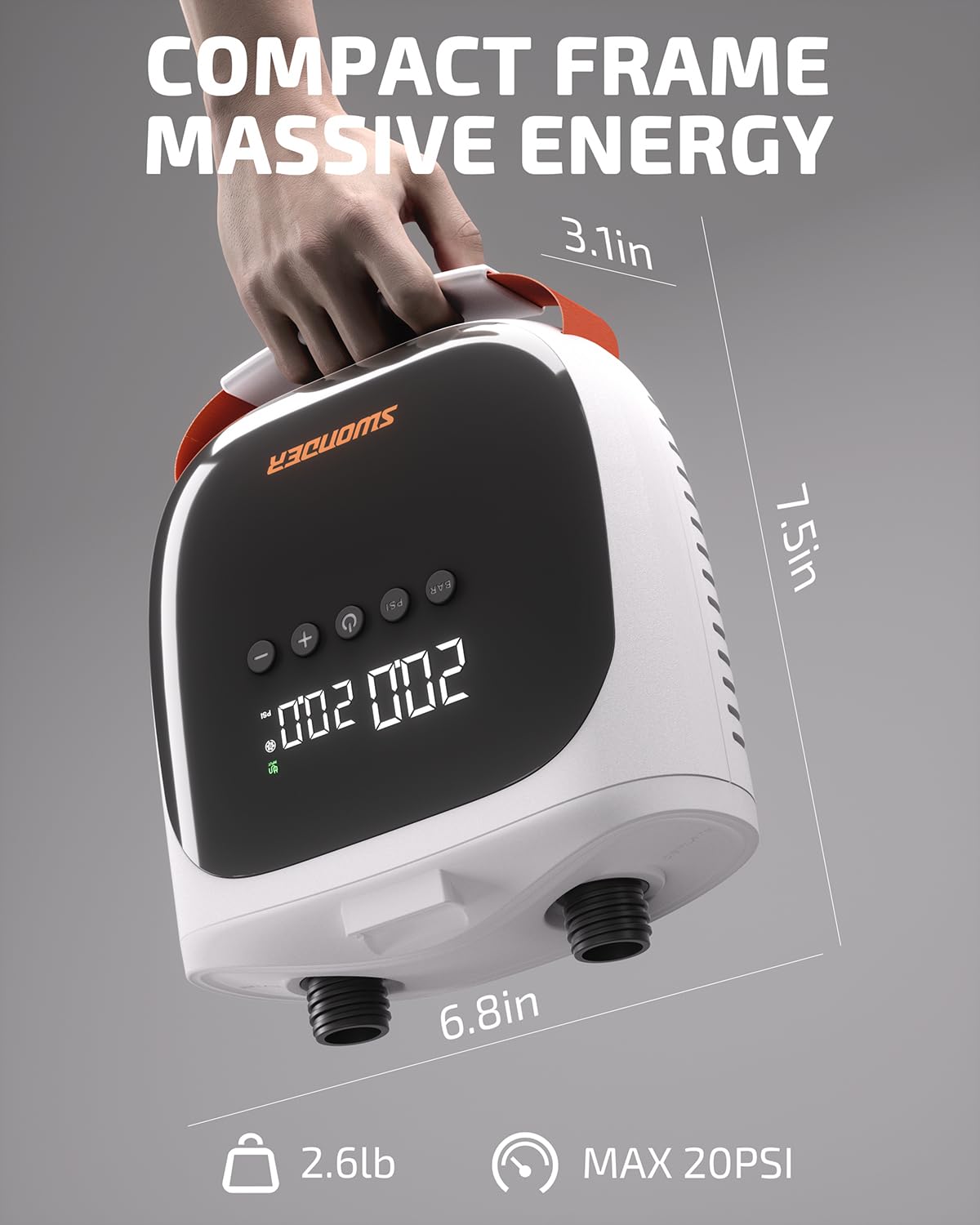 Swonder Pompe à planche à pagaie électrique 20 psi, compresseur d'air portable avec arrêt automatique