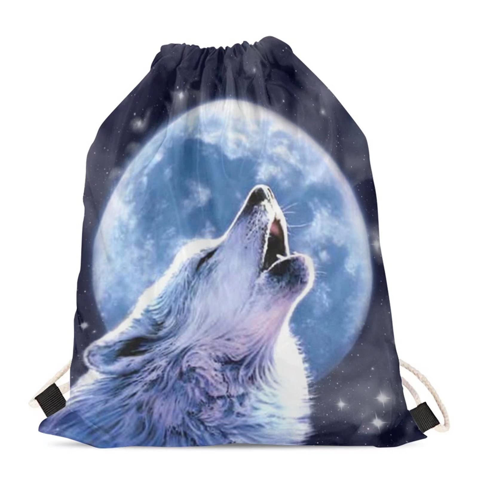 Showudesigns Wolf Swim Bag for Boys String Gymsack PE Cinch Sack Sport Hiking Gymbag Travel Beach String Storage Purse Drawstring Bag Moon Night โ image 1