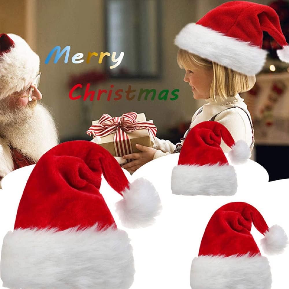 Santa Hat for Women, Adults Unisex Velvet Comfort Xmas Hat Extra Plush for Christmas New Year Festive Holiday Party