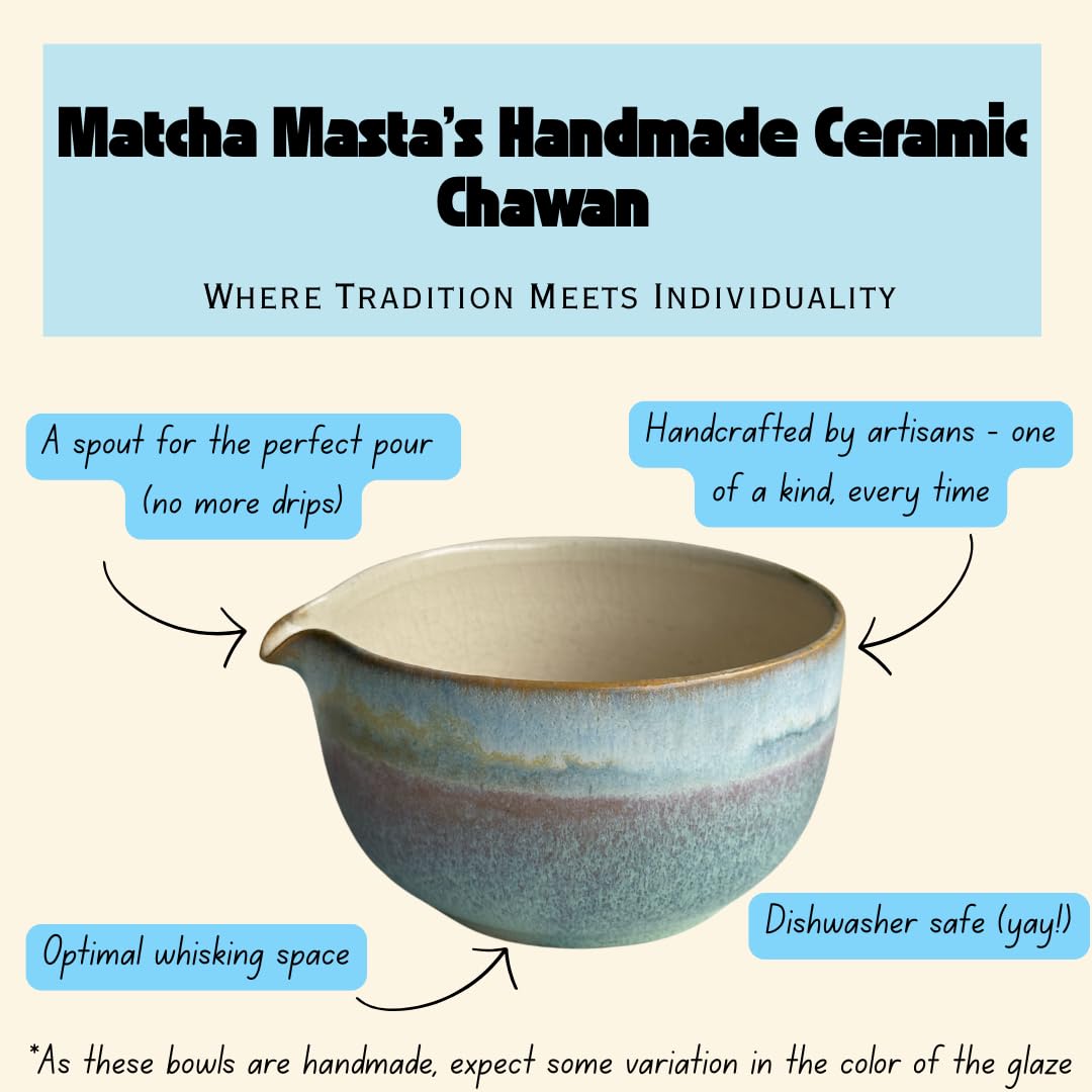 Matcha Masta Premium Ceramic Matcha Bowl + Whisk Stand - Handmade Japanese Style - Essential Tools for Matcha Lovers - Ideal for Gifting