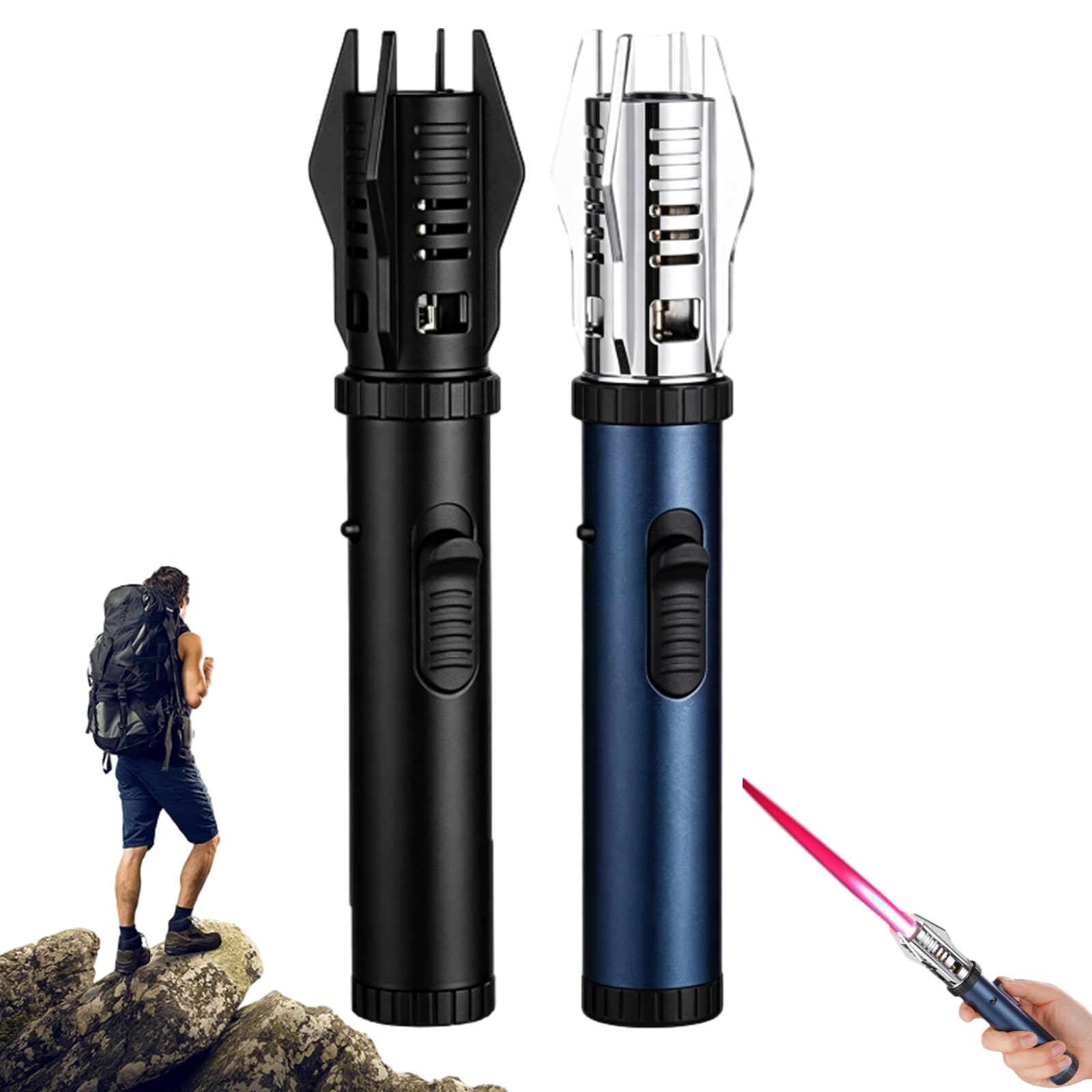 Luxblaze Plasma Lighter Rechargeable, Torch Lighter, Windproof Refillable Plasma Lighter, Adjustable Flame, Safety Lock, Lightsaber Design, Electric Torch for Camping (Black+Blue)