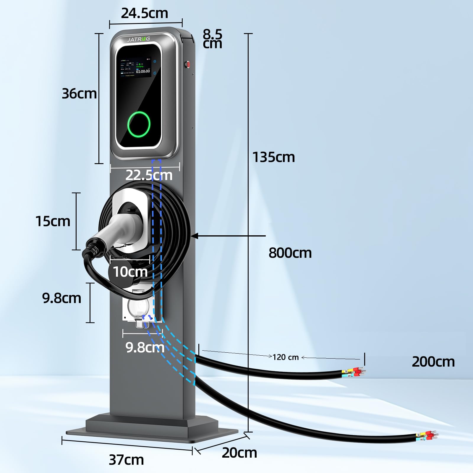 K1 Kit terminale di ricarica S1 wallbox 7kw 32A monofase cavo 8M veicoli elettrici con palo di supporto +presa rinforzata impermeabile