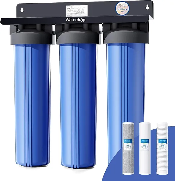 Waterdrop 3-Stage Whole House Water Filter System,with Carbon Filter&Sediment Filter,7-Stage Filtration Highly Reduce Lead,Chlorine,Odor and Taste,5 Micron WHF3T-PG,1" Inlet/Outlet
