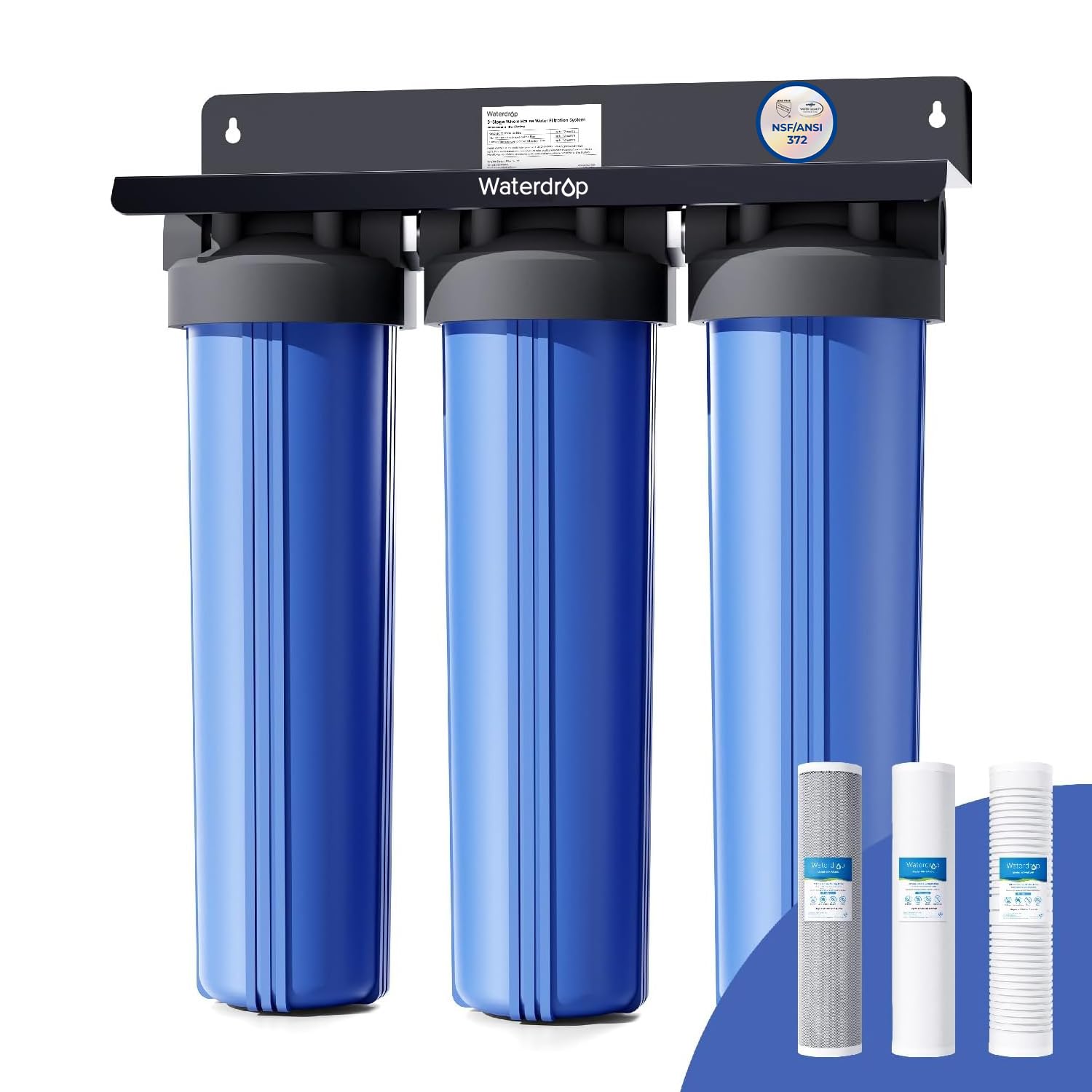Waterdrop 3-Stage Whole House Water Filter System,with Carbon Filter&Sediment Filter,7-Stage Filtration Highly Reduce Lead,Chlorine,Odor and Taste,5 Micron WHF3T-PG,1" Inlet/Outlet