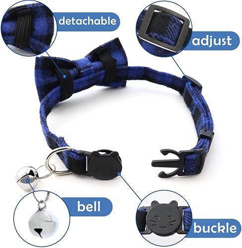 Miniatura 4 de 2 piezas para mascotas, perros, gatos, cuello de lazo a cuadros ingleses, cuello con lazo extraíble, con lazo floral desmontable ajustable para