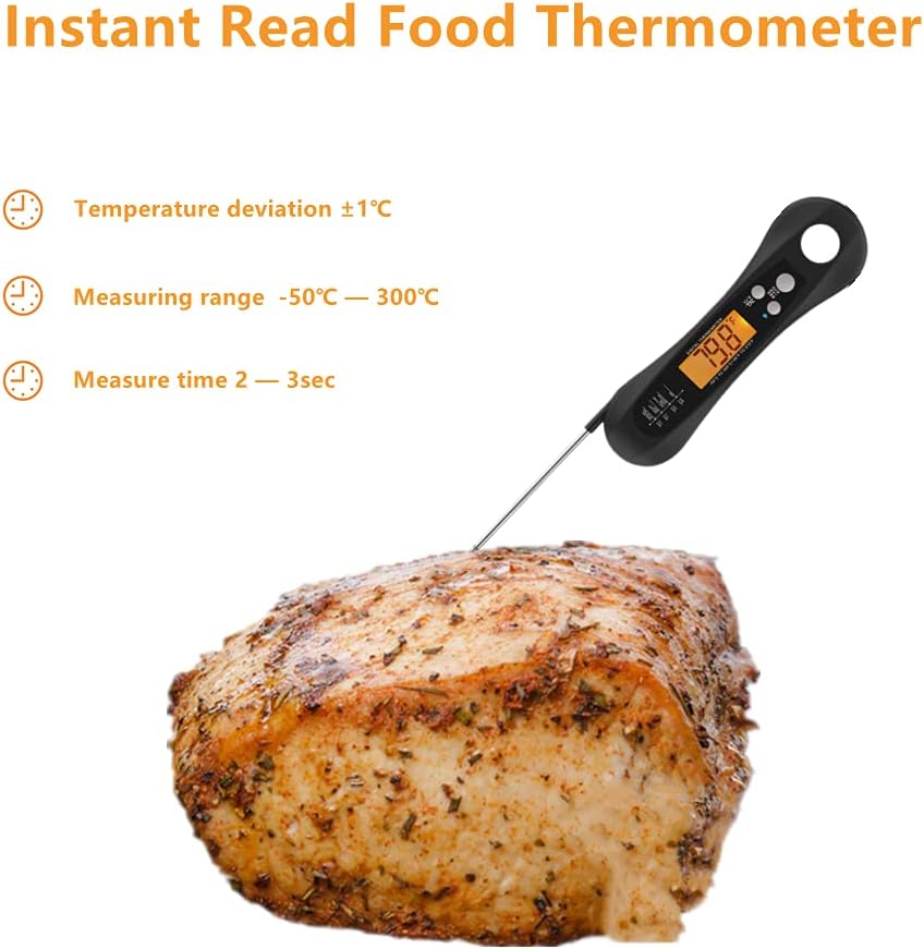 review Meat Thermometer Digital, Instant Read Food Thermometer, Food Thermometer with Backlight & Calibration, Instant Read Meat Thermometer for Meat, Deep Frying, Baking, Outdoor Cooking, Grilling & BBQ