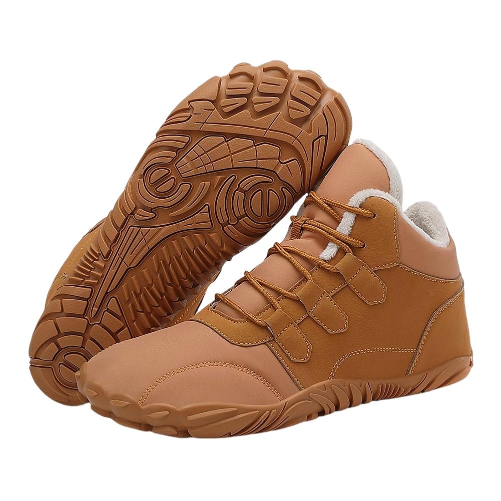 Hiking Boots Women Men Warm Fur Lined Winter Snow Boots Fuzzy Waterproof Hike Barefoot Boot Wide Toe Box