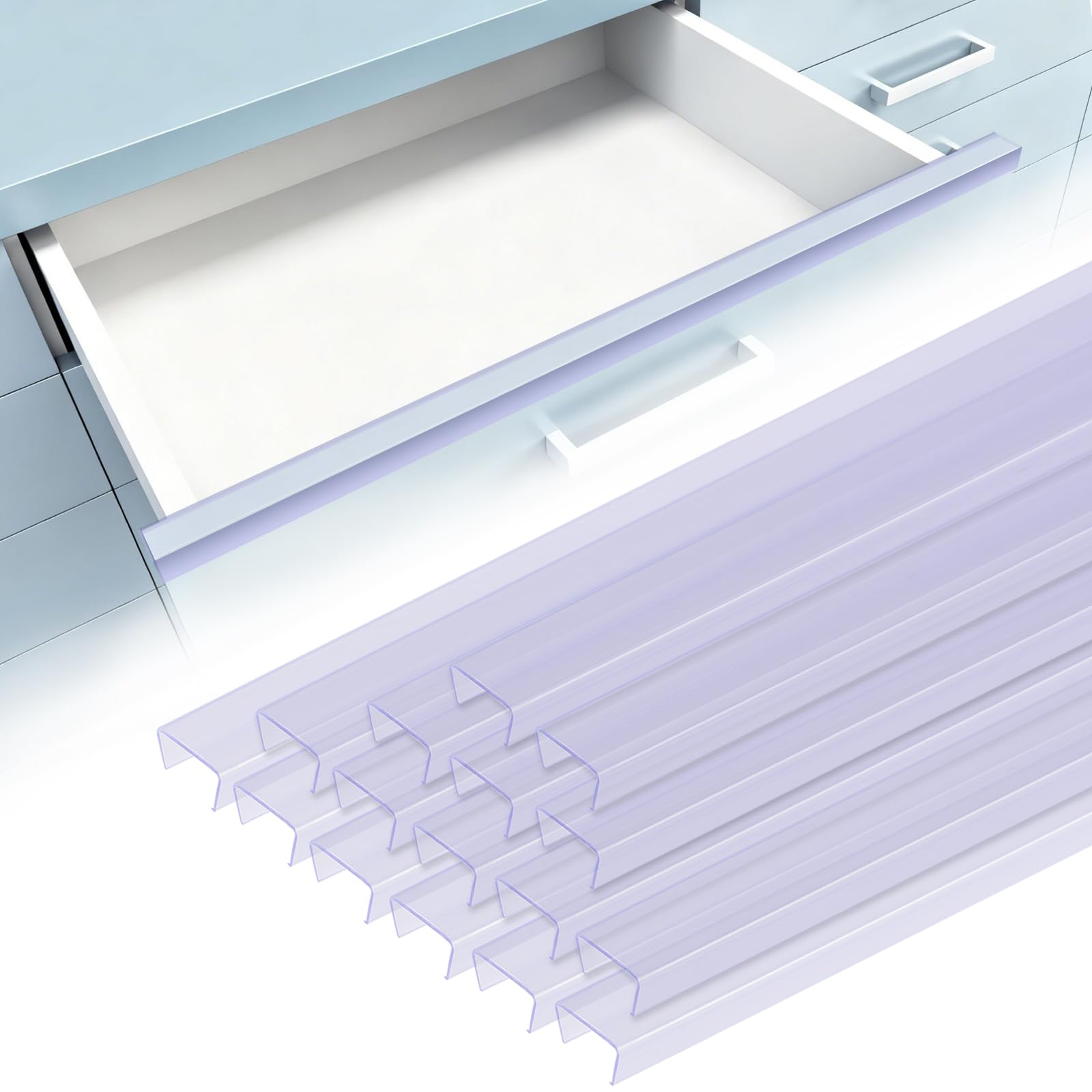INCREWAY 16PCS Slip On Cabinet Door Protector, Clear Plastic Edge Guard for Protecting Kitchen Cabinet Stool Foot Rails Chair Rung from Chipping