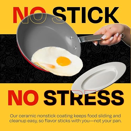 Miniatura 5 de Guy Fieri's Flavortown Juego de utensilios de cocina de cerámica de 11 piezas, ollas y sartenes antiadherentes para cocinar, fabricado sin PFAS PTFE