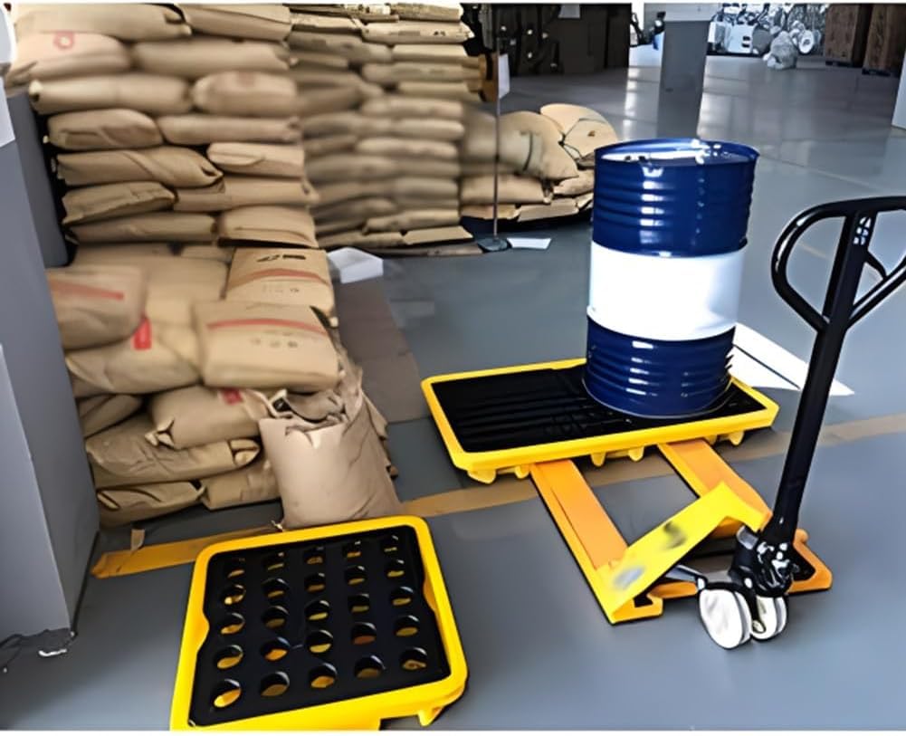 Bandeja de retención para Tanque de Aceite, 1 Pieza, Plataforma de retención Industrial para bidones con Drenaje, Bandeja de retención Modular de Polietileno a Prueba de Fugas para