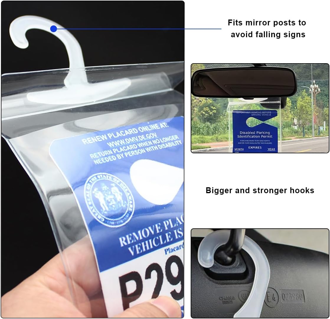 KVAEY Handicap Placard Holder, 11.6"×5" Transparent Disabled Parking Permit Protective Holder Sleeve, Automotive Disabled Placard Cover with Large Hanger, Car Accessories (4 PCS) image 5