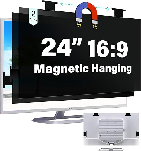 Miniatura 14 de [Paquete de 2] Pantalla magnética colgante de privacidad de computadora de 23.8 pulgadas para monitor de pantalla ancha de relación de aspecto 16:9,