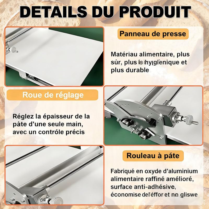 Laminoir électrique Domestique pour pâte feuilletée - Acier Inoxydable, épaisseur réglable de 2 à 30 mm, Pliable, idéal pour Pizzas, Croissants, viennoiseries et fudges.