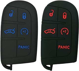 2Pcs Coolbestda Smart Key Fob Skin Cover Case Protector Keyless Jacket Remote Holder for 2017 2018 2019 2020 2021 Jeep Grand Cherokee Dodge Challenger Charger Dart Durango Journey Chrysler 300