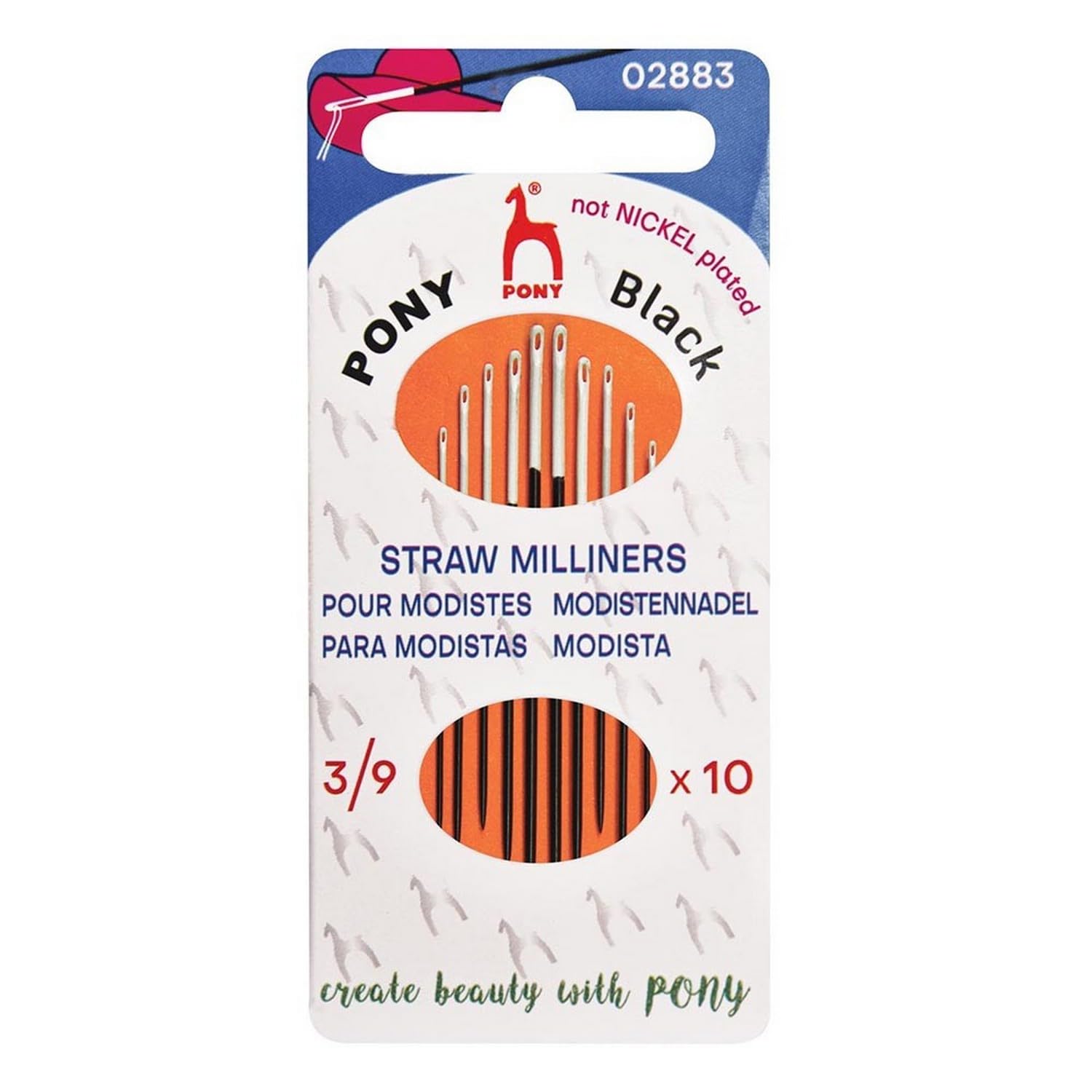 Pony Bianco Occhio - Black Milliner Matte Finish (No. 3-5-7-9) Hand Sewing Needles With White Eye - 10 Needles