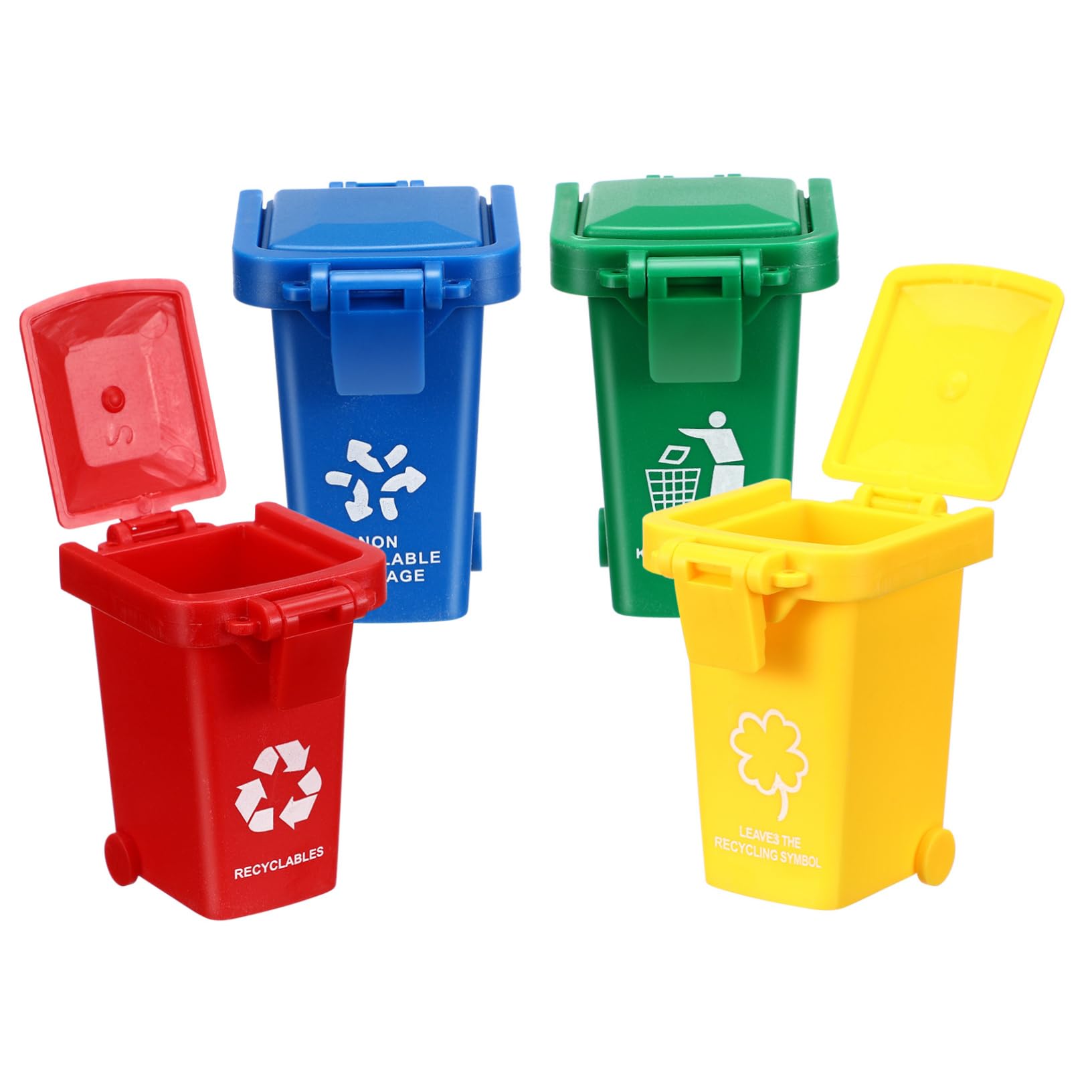 YARNOW 4Pcs Mini Wheelie Bin, Miniature Sorting Trash Can Model, 1:12 Scale Dollhouse Recycling Bin with Lids for Micro Scene Ornament