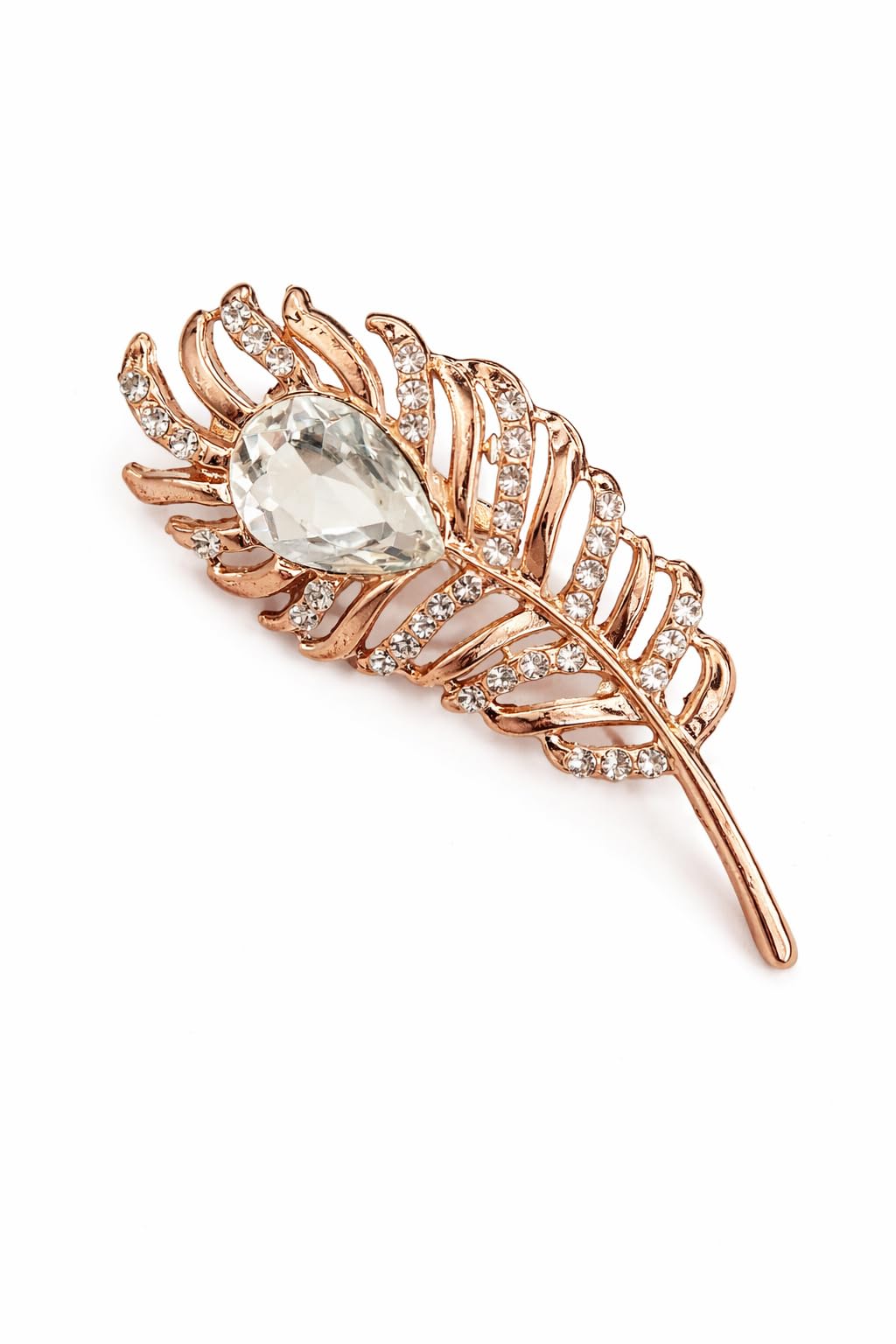 Fiable Colelction Rose Gold Feather Brooch for Women & Men with Crystal Stone – Elegant Lapel Pin for Suit, Blazer, Saree & Dress – Stylish Rhinestone Feather Pin for Wedding, Party & Formal Wear-image-26