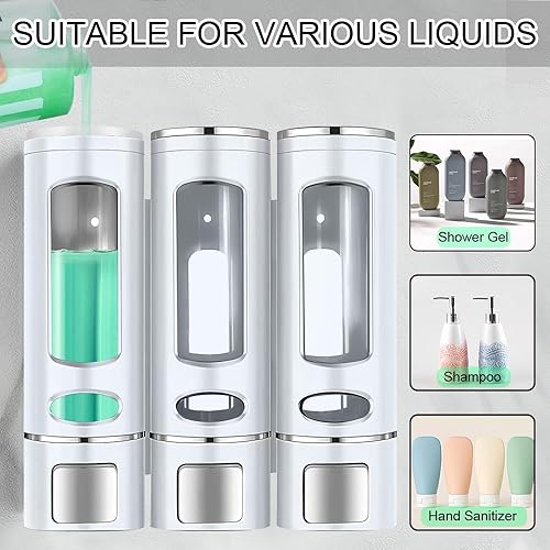 Miniatura 7 de Dispensador de jabón de ducha de cámara 3 en 1 montado en la pared, dispensador de champú y acondicionador de 3 x 13.5 onzas, sin taladro,