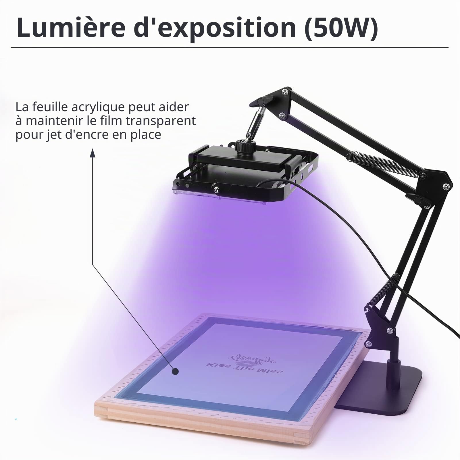 Caydo Kit de sérigraphie de 54 pièces comprenant une lumière d'impression d'écran LED 50 W, 6 couleurs d'encre de sérigraphie, une émulsion photo pour sérigraphie, un revêtement à émulsion et des