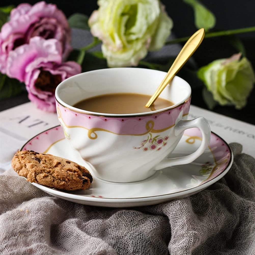 Taza de té de cristal, taza de té de flores, taza de café de cristal, taza de café de cerámica reutilizable y juego de platillos, 6.12 oz/180 ml, bonitas tazas de café con leche reutilizables, tazas d