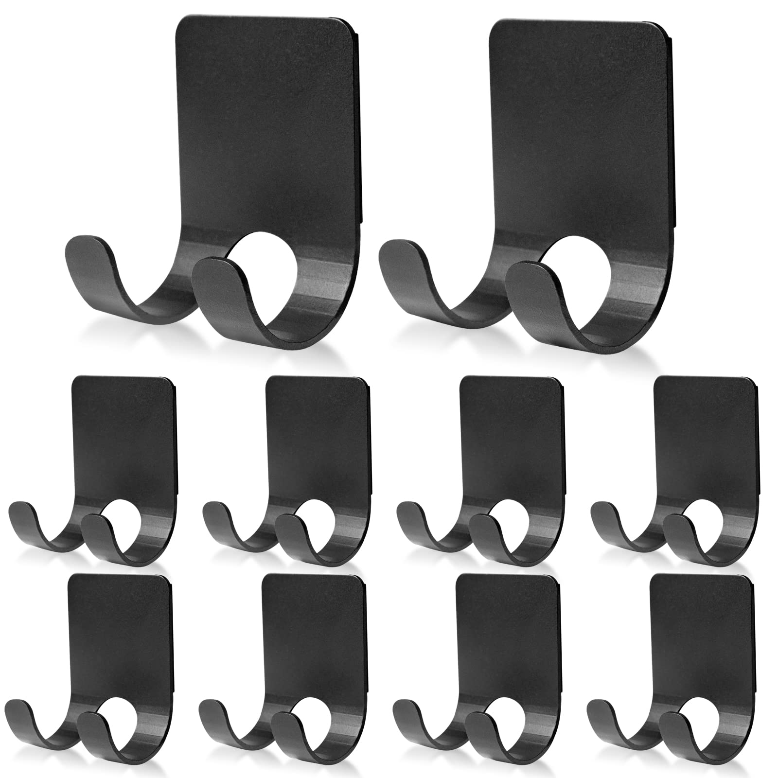 Demao 10 PCS Utility Hooks,Black Self Adhesive Stainless Steel Heavy Duty Utility Storage Hook,Shower Razor Hook for Towel，Loofah, Plug, Keys, Robe ,Coat,Kitchen and Bathroom Supplies.