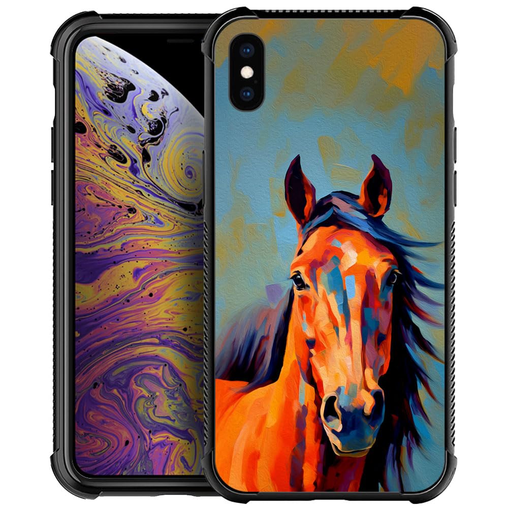 CARLOCA Compatible with iPhone Xs Case,Colorful Horse iPhone X Cases for Girls Boys,Graphic Design Shockproof Anti-Scratch Drop Protection Case for