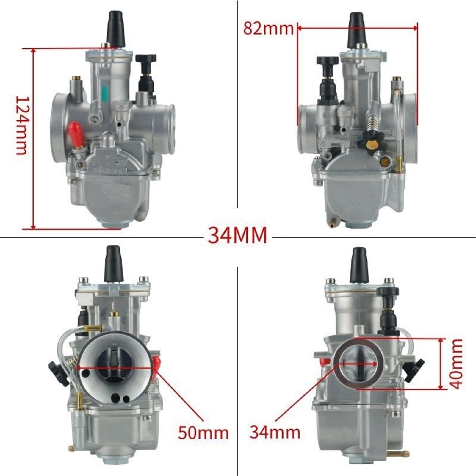 Gaźniki motocyklowe Pasuje do Keihin KOSO PWK 24 26 28 30 32 34 mm 2T 4T ATV Quad Go Kart Dirt Bike Scooter 50-250 cm3 Motocykl Gaźnik z dyszą(KPWK34)