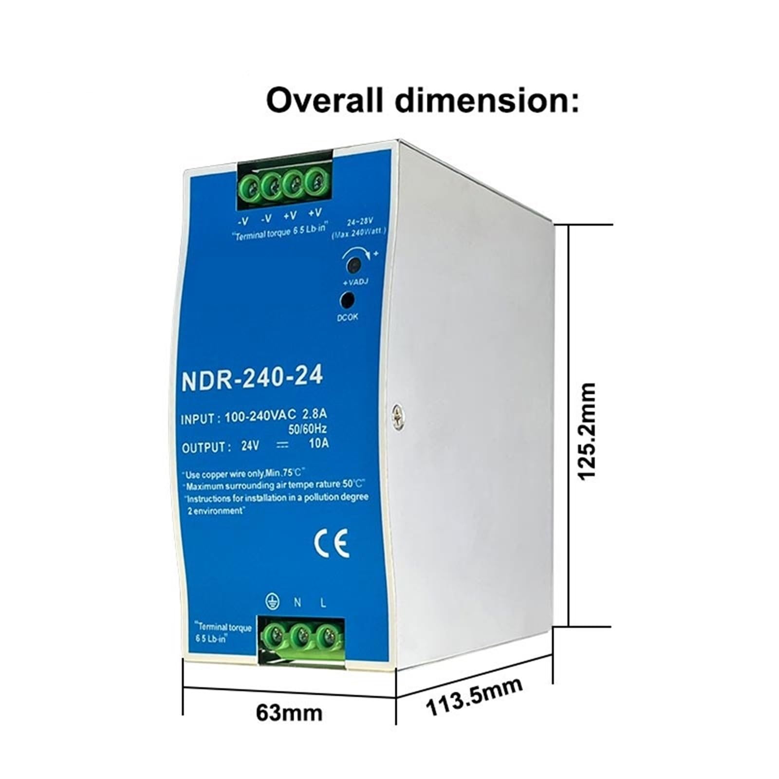 1 transformateur d'alimentation à découpage Industriel NDR-75W 120W 240W 480W 12V 24V 48V for Rail DIN AC/DC