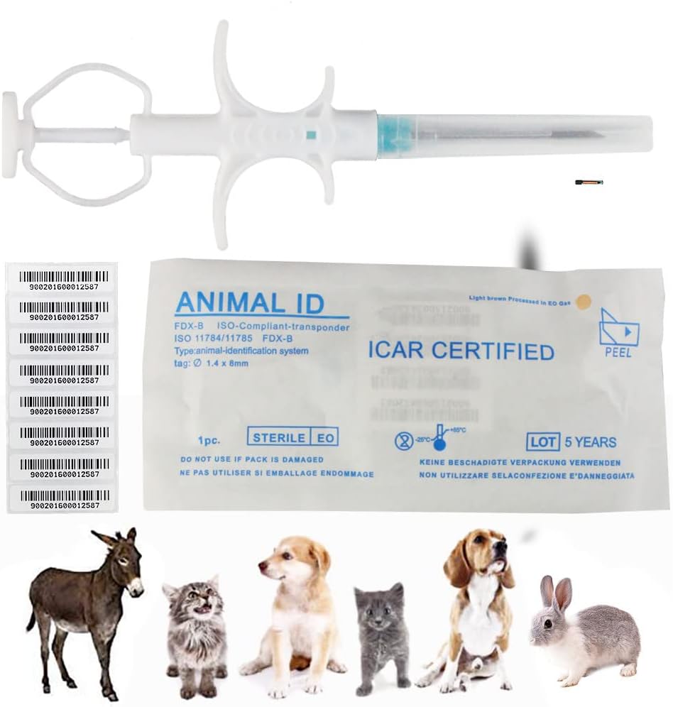 VENREA 2 paquetes de microchip universal para mascotas de 1,4 x 8 mm