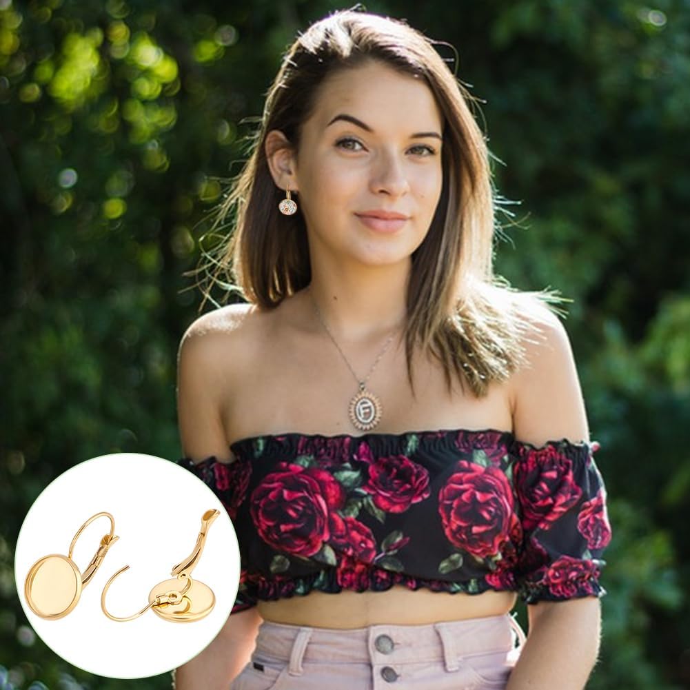 UNICRAFTALE About 40 Sets Stainless Steel Leverback Earring Bezel Tray Hook Earring Cabochon Settings Leverback Hoop Earrings with Flat Round Blank Earring Cabochons for DIY Earring Making Tray 12mm - Image 6