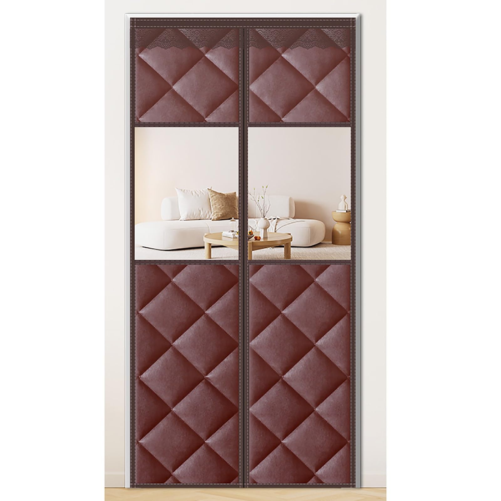 VFDVSWZSA door curtain, Warm Windproof Curtains, Thickened Soundproof Door, Suitable for Home and Commercial Use in Winter(Brown With Window,80 * 220cm/31.5 * 86.6in)